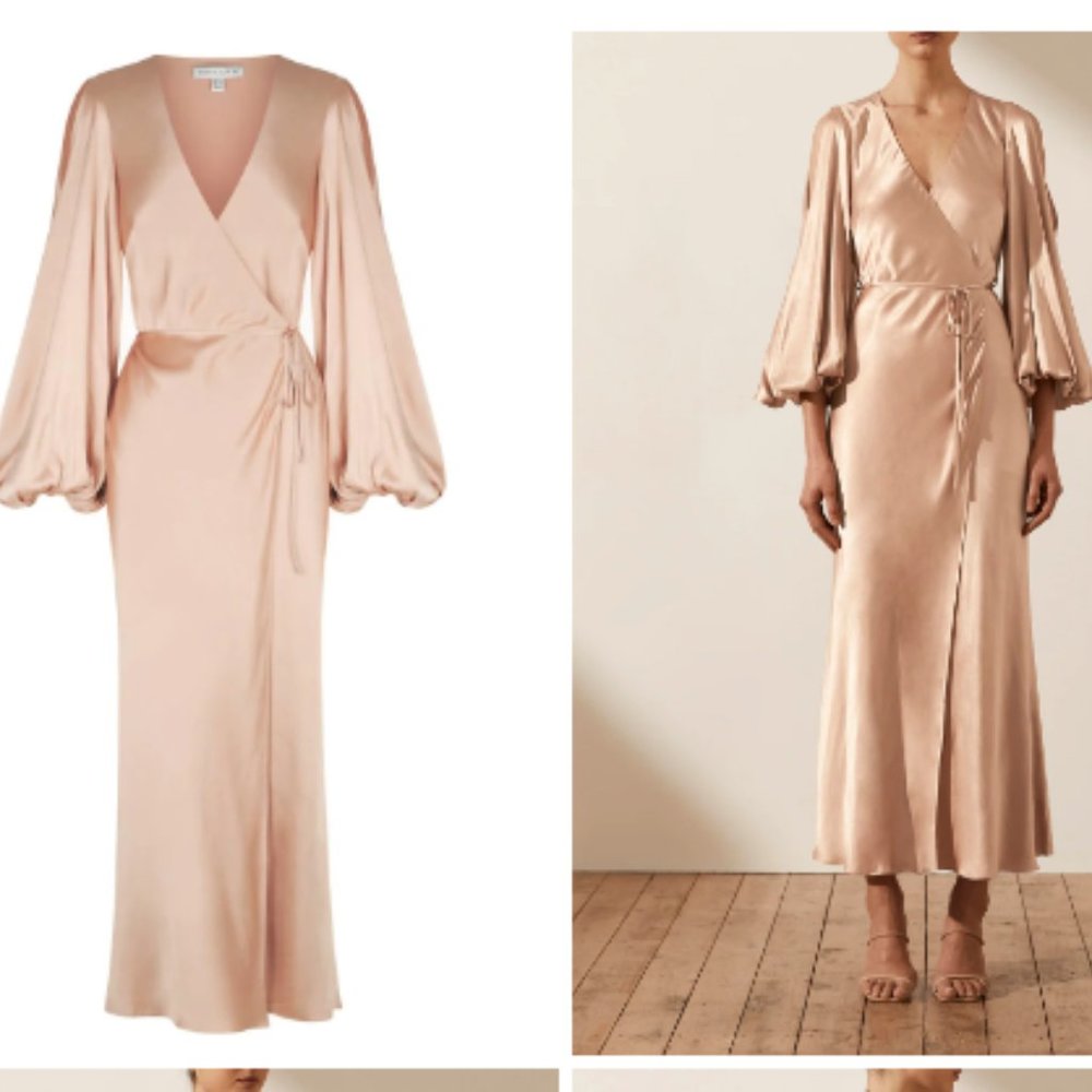 Shona Joy  I  LA LUNE FULL SLEEVE WRAP MIDI DRESS - DESERT ROSE